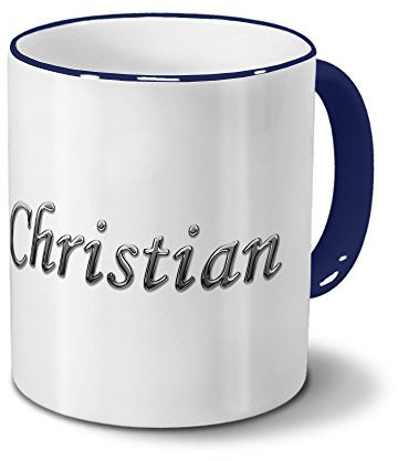 printplanet Tasse mit Namen Christian - Motiv Chrom-Schriftzug - Namenstasse, Kaffeebecher, Mug, Becher, Kaffeetasse - Farbe Blau