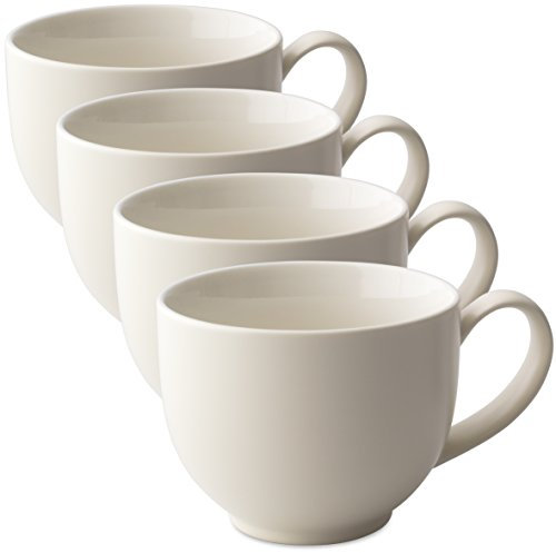 Forlife Q - Set di 4 tazze da tè con manico satinato, 298 ml, in cotone naturale