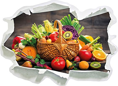 Stil.Zeit Frisches Obst und Gemüse im Korb, Papier 3D-Wandsticker Format: 92x67 cm Wanddekoration 3D-Wandaufkleber Wandtattoo