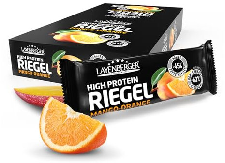 Layenberger High Protein Riegel - Fitness Power Bar, viel Eiweiß, wenig Zucker - 18er Pack (18 x 35 g) - Mango-Orange
