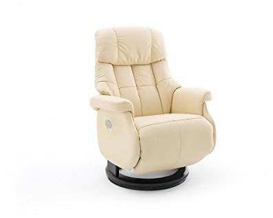 Robas Lund Relaxsessel Calgary Comfort XL elektrisch verstellbar, bis 150 kg belastbar, Echtleder creme, Gestell Holz schwarz