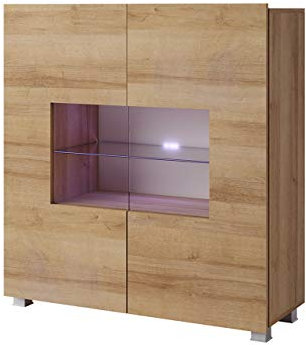 Kommode Calabrini BR01 mit 2 Türen, Sideboard, Anrichte, 100x107x35 cm, Highboard, Mehrzweckschrank, Wohnzimmer (Eiche Gold, ohne Beleuchtung)