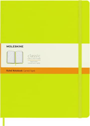 Moleskine - Klassisches Notizbuch, Liniertes Notizbuch, Hardcover und Elastischer Verschluss, Größe XL 19 x 25 cm, Limonengrün, 192 Seiten