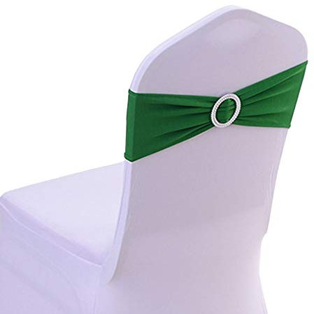 JK Home Stretch Spandex Chair Covers Sashes Bands With Buckle Slider, Elastic Soft Bows For Wedding Home Hotel Party Banquet Birthday Event Reception Dark Green 10pcs
