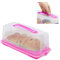 Relaxdays Kuchenbox eckig, Tragegriff, mit Deckel, für Kastenkuchen, Kuchenbutler, HBT 15 x 37 x 16 cm, pink/transparent