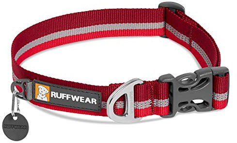 RUFFWEAR Crag Hundehalsband, Reflektierendes und Bequemes Halsband für den Täglichen Gebrauch, Vulkanrot, 51–66 cm