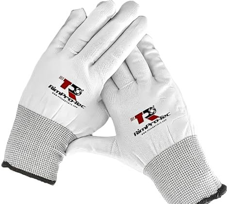RimPro-Tec Ppf&Tints Nylon Fiber Finger Coated Gloves - Electronic Safety Work Gloves - Work Gloves with Grip - Film and Ppf Vinyl Wrapping Gloves - Durable & Comfortable White Cotton Gloves for Men