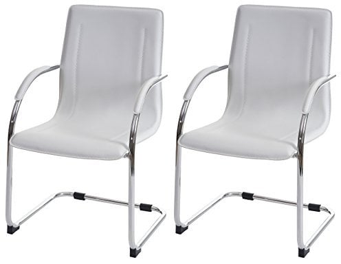 Mendler 2er-Set Esszimmerstuhl Samara, Freischwinger Küchenstuhl Lehnstuhl Stuhl, Stahl - weiß