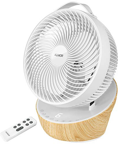 4UMOR Ventilador de Sobremesa Silencioso 20db, Motor DC 21W, Turbo 12 Velocidades, 3D Circuldción de Aire, Oscilante 70°/85°, Control Remoto, Temporizador 8h