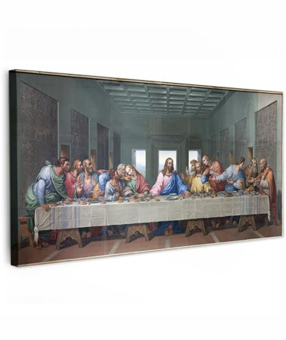 MuchoWow Leinwand Bilder, Einzigartige Wanddeko mit Rahmen, Das letzte Abendmahl - Leonardo da Vinci, Wandbilder Wohnzimmer, Deko Schlafzimmer 80x40 cm