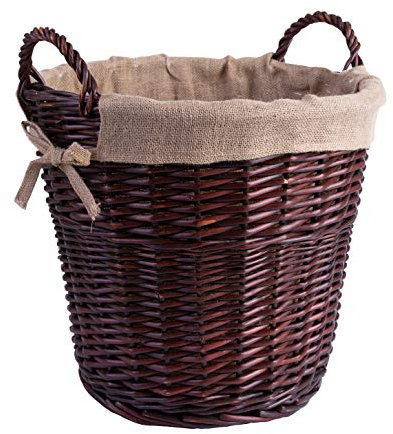 eGenuss handgeflochtener Weidenkorb, Wäschekorb, Aufbewahrungskorb, Kaminholzkorb mit Henkel | Braun | 42x39cm | Mit Leinenfutter