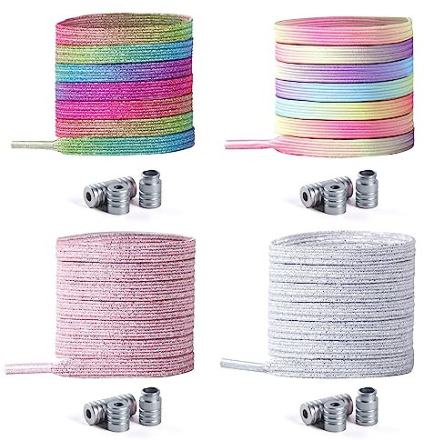 FBBULES 4 Paar Elastische Schnürsenkel Ohne Binden mit Metallkapsel, Universal Schuhbänder Schnellverschluss mit Metallschnalle für Kinder Erwachsene