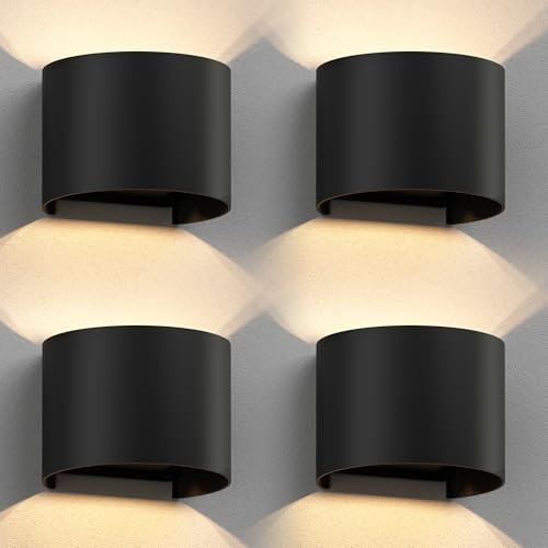 ledscom.de 4 Stück Wandleuchte RUNEL für außen, IP65, Up-/Downlight, schwarz matt, rund, 1x G9 max. 10W