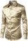 PARKLEES Men's Luxury Jacquard Long Sleeve Dress Shirt Slim Fit Satin Slik Like Floral Printend Shirts for Wedding Party Prom Champagne M