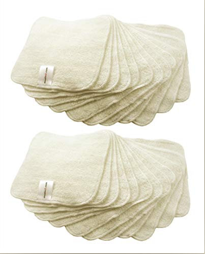 MuslinZ 24PK Wipes Bamboo Cotton Terry Wipes 20x20 cms Wash Cloth Washable reuseable Baby Wipes, Baby Essential, Flannel, face Cloth (Natural)
