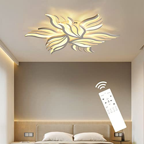Moderne LED Deckenleuchte Dimmbar - 90W Wohnzimmerlampe Deckenlampe Schlafzimmer mit Fernbedienung Lichtfarbe Helligkeit Farbwechsel - Weiß Deckenbeleuchtung Lampe Dimming Innenbeleuchtung