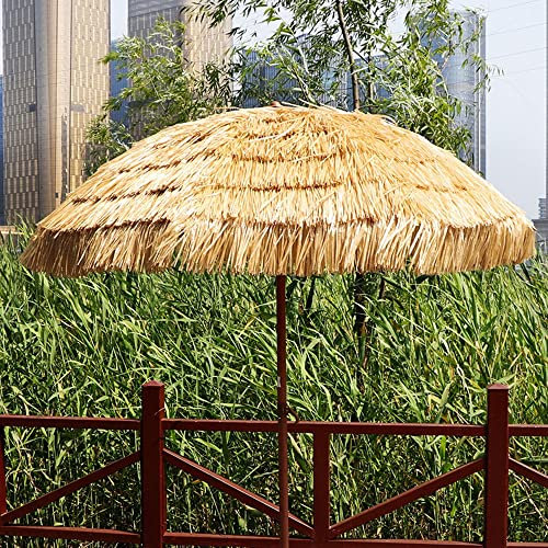 Caixia Sombrilla Terraza Exterior Grande Parasol Playa Plegable de Paja Artificial, Estilo Hawai, Patio Jardín Piscina, 180cm de diámetro