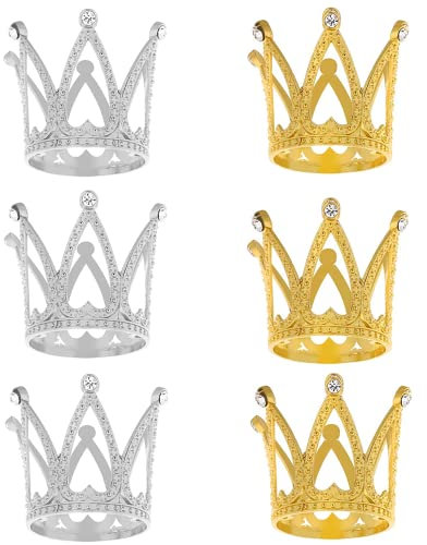 6 PCS Crown Cake Topper Small Crown Decoration Gold Mini Rhinestone Crown Princess Tiara Cake Toppers for Birthday Party Wedding Cake Decoration