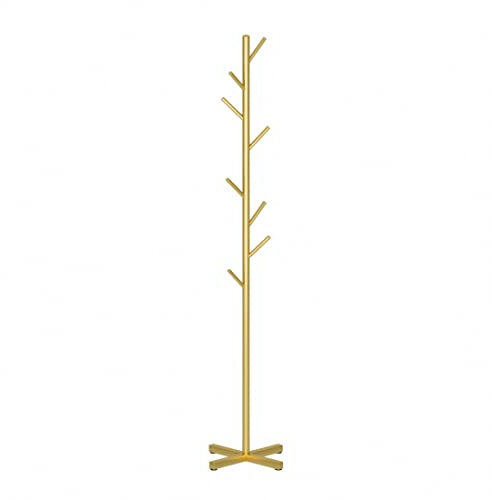 Porte-manteau en métal sur pied - Porte-manteau robuste en métal pour chambre à coucher, bureau, couloir, mallettes, parapluies, peignoirs, manteaux, arbre doré