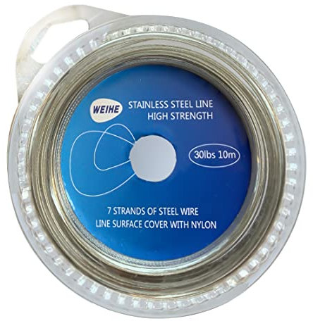 NewShot Fishing Steel Wire Line Leader Set - 10 m Stainless Steel Trace Lure Nylon Coated 1x7 Strands Leader Wire + 10x Crimps Sleeves (30 lbs Line)