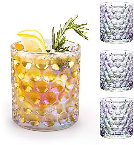ACASSA, Schillernde Trinkgläser, Blasen-Design, Hobnail-Trinkgläser, dickwandige Trinkgläser, schwerer Boden, Trinkgläser, Cocktailgläser, Bourbon, Whiskey, Gin und Tonic Glaswaren