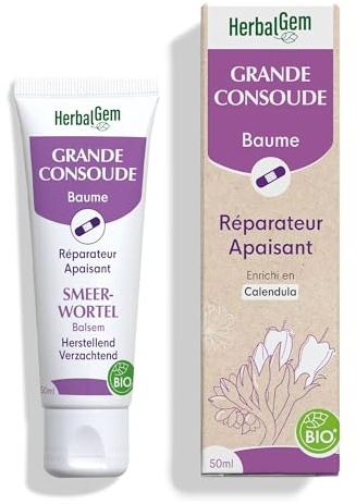 HerbalGem Grande Consoude Baume Apaisant Bio 50 ml | Apaise immédiatement irritations, rougeurs et légères brûlures. Texture légère, pénétration rapide.