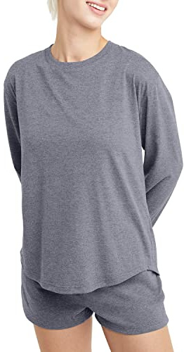 Hanes Womens Originals Tri-Blend Long-Sleeve T-Shirt, Crewneck Tee for Relaxed Fit Shirt, Athletic Navy Pe Heather, Medium US