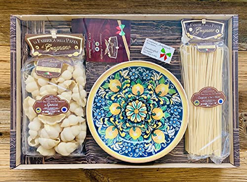 La Fabbrica della Pasta di Gragnano Italien Nudel Geschenkset mit Pastateller, Linguine, Gnocca und Kochbuch