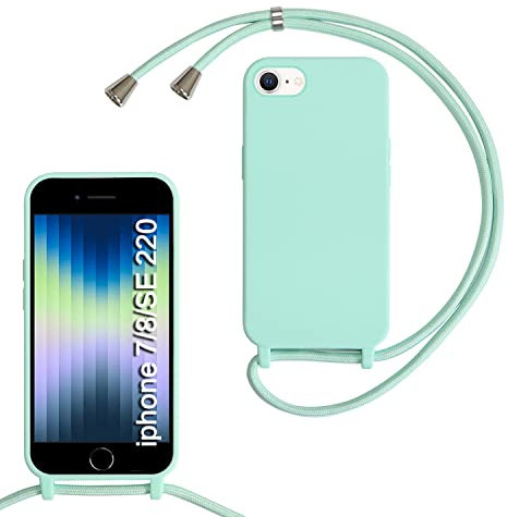 MBSLFY Silikon Handykette für iPhone 6/iPhone 6S/iPhone 7/iPhone 8/iPhone SE 2022/iPhone SE 2020 Hülle mit Band, Handyhülle mit Abnehmbar Kordel zum Umhängen Bumper Handy Schutzhülle, Minz grün