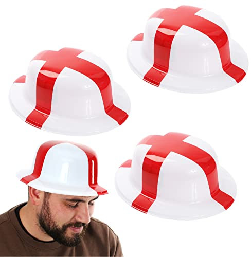 England Bowler Hat - Pack of 3 - English St Georges Flag Bowler Hat - Fancy Dress Accessory for Indoor Outdoor Sporting Events, Street Parties, Festivals and Celebrations