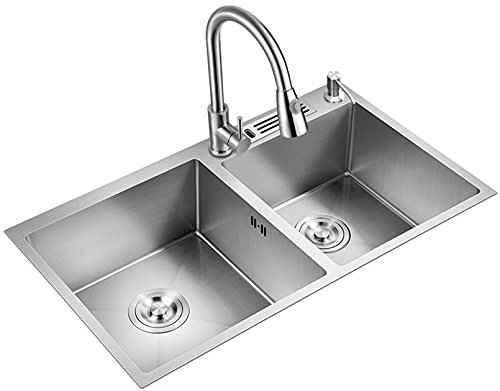 Workstation Undermount Double Bowl Kitchen Sink with Faucet Combo and Accessories, Stepped Sink with Integrated Ledge and Knife Holder, Silver