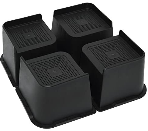 MIIX HOOM 4 Inches Bed Risers Heavy Duty Plastic with 4.3 Inch Width L-shaped Top Opening for Raising Furniture Table, Desk, Sofa, Couch Legs Feets, Large Furniture Riser, Black, Set of 4 (4 Packs)
