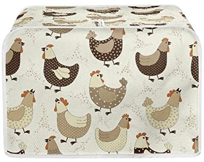 Kuiaobaty Farm Chickens Print Toaster Covers 4 Slice Dust Protection Toaster Bags with Hook, Beige Protective Cover for Bread Machine