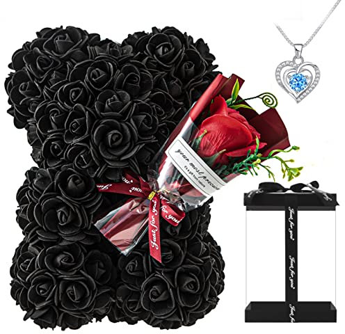 hodipea Rose Bear Gifts for Women-Best Gift for Valentine's Day,Mother's Day,Christmas,Birthday,Handmade Artificial Rose Teddy Bear Gifts for Girlfriend,Mom, and Daughters,Surprise Clear Gift Box