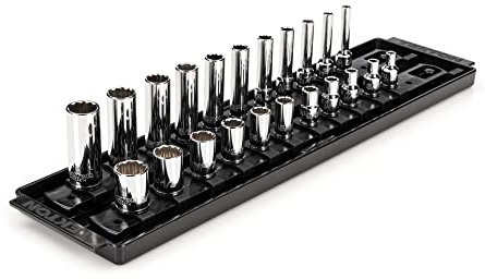 1/4 Inch Drive 12-Point Standard and Deep Socket Sets on Rails