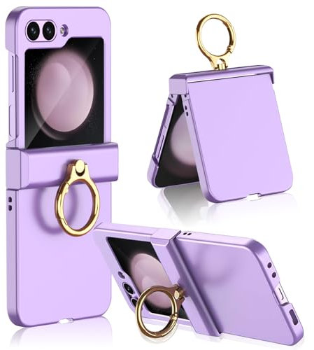 MiRowy Funda Compatible con Samsung Galaxy Z Flip 5 5G (2023) Funda, PC Funda con Soporte de Anillo 360 Grados Case, Anti-rasguños con Protector de Pantalla Funda para Galaxy Z Flip 5 - Violeta