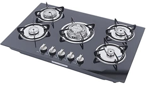 KEESUNG 5 Flammen Einbauherd Gaskocher, Glaskeramik GehäRtetes Glas Gasherd Erdgas und Propangas Gaskocher Propan Kocher mit DüSe, für Küche Wohnungen Haus Wohnmobile, 30.3”*20”