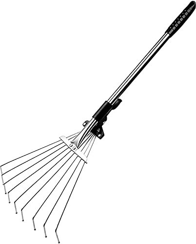 Verstellbarer Laubharke, Garten-Rasenrechen, 72 cm Teleskop-Rechen aus Metall, tragbarer, schnell zu reinigender Laubrechen mit ergonomischem Griff