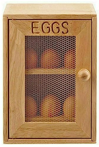 RTS Egg Cabinet – 2 Tier Wooden Egg Storage Box – 12x Eggs Holder Rack, Bamboo 2 Shelves with 6 Slots Kitchen Cupboard Stand, Wire Mesh Door Panel, Dozen Egg Crate Shelves House