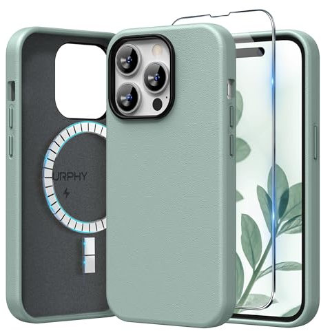 SURPHY Faux Leather Case Compatible with iPhone 14 Pro Max Case 6.7 inch, Premium PU Leather Case Cover (with Metallic Buttons & Microfiber Lining) for iPhone 14 Pro Max, Mint Green