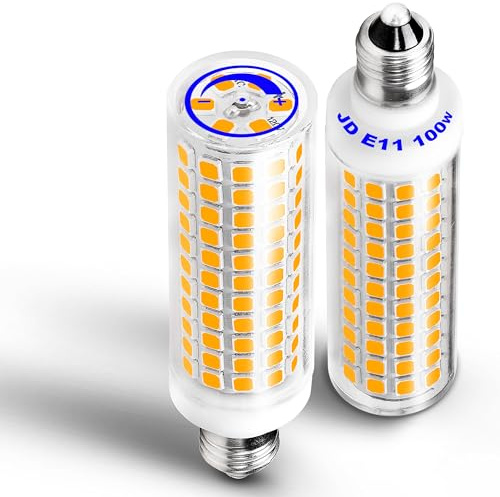 Ziomitus Dimmable E11 120V 100W Halogen Candelabra Bulbs Equivalent,T3 T4 Mini Base JDE11 Bulb,2700K Warm White 10W 1000 LM E11 for Chandeliers,Candelabra,Ceiling Fan, Table Lamps,2Pack