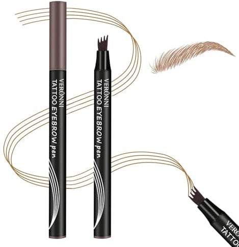 Bisienya Magical Waterproof Brow Pen,Microblading 4 Fork Tip Eyebrow Pen,Magic Precise Brow Pencil, Easily Draw A Variety of Perfect Eyebrows,Long Lasting(Dark Brown)