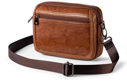 katloo Handy-Holster aus echtem Leder, Gürtelclip, Umhängetasche,multifunktionale Leder Reißverschluss Tasche, Umhängetasche,Crossbody Tasche, braun