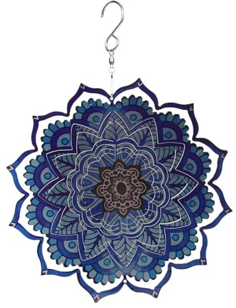 Blaue Blume Wetterfahne 3D Dynamische Kunst Wetterfahne Skulptur 30,5 cm Metall Windspiel Edelstahl Hängendes Windspiel für Terrasse, Garten und Innendekoration