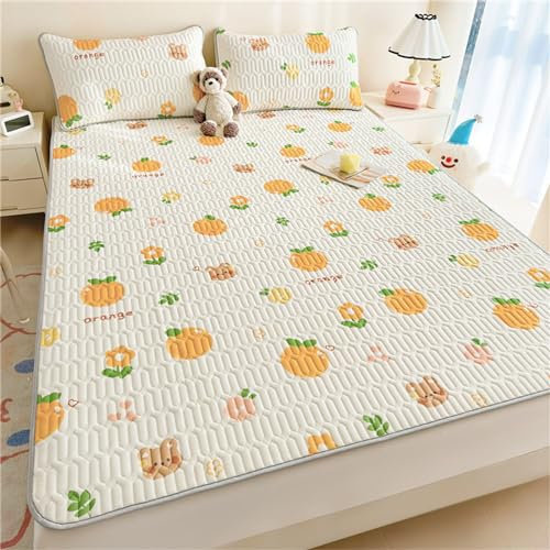 Odot Matratzenschoner Sommer, Matratzenschutz Gesteppt Latexfüller Matratzenschutzbezüge und Kissenbezug, Matratzenauflage Matratzen Topper Matratzentopper (Orange,180x200cm-3 Stücke)