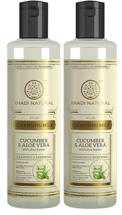 KHADI NATURAL Cucumber and Aloevera Cleansing Milk | Make up Remover | with Shea/Kokum Butter | For All Skin Types |Pack of 2 | (210 * 2) (420 ml)