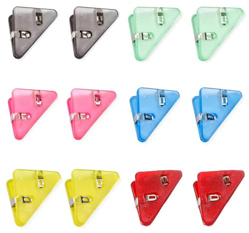 12Pcs Colorful Triangular Paper Clips Durable Book Page Corner Clip Plastic File Storage Binder Clips Useful File Storage Binder Clips for Students and Office