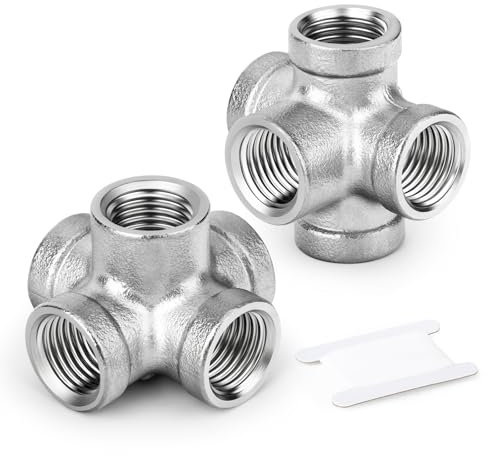 ERGAOBOY 1 Stück 1/4 BSP 5-Wege-Kreuzverschraubungen aus rostfreiem Stahl für Wasser- und Luftleitungen, industrielle Anwendung