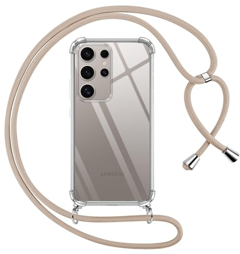Pnakqil Coque pour Samsung Galaxy S24 Ultra avec Cordon, Transparente Silicone Housse avec Réglable de Collier Anti-Chute Etui pour Samsung S24 Ultra, Ètuis à Bandoulière 6.8, Kaki