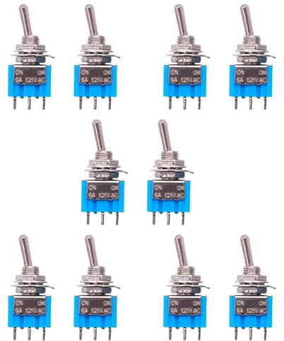 HeyNana 10 interruttori a leva 3 pin 2 posizioni ON-OFF DPDT interruttore di bloccaggio per una gamma di applicazioni di montaggio su pannello. MTS-102